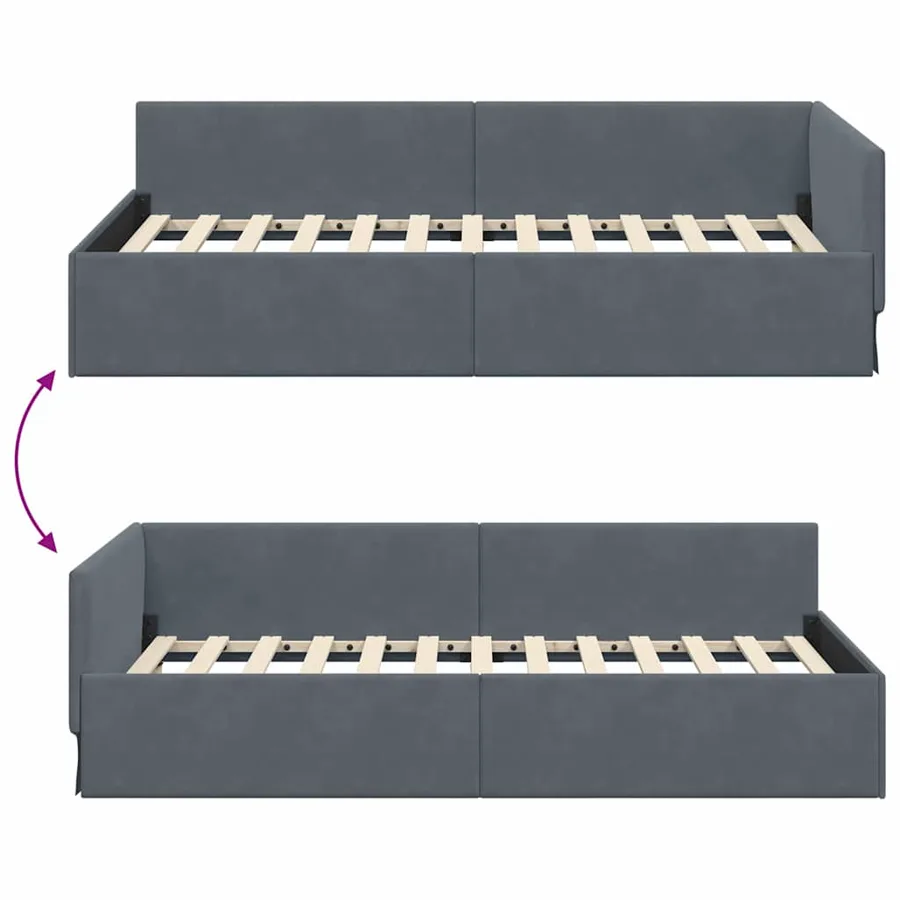 Cadre de lit d'angle Gris foncé 90 cm x 190 cm Velours - 9
