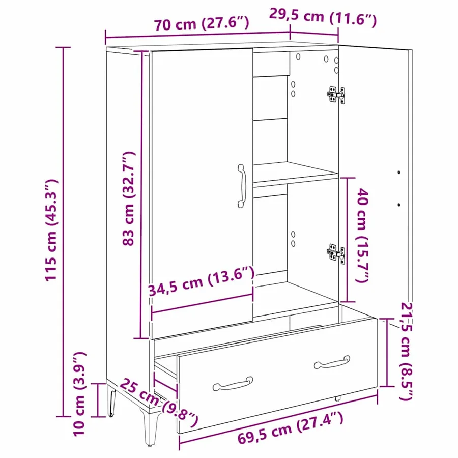 Haut Armoire avec tiroir Chêne noir 70 x 31 x 115 cm - 11