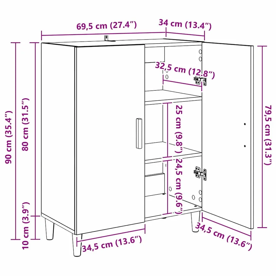 Buffet Chêne artisanal 70 x 34 x 90 cm Bois d'ingénierie - 14