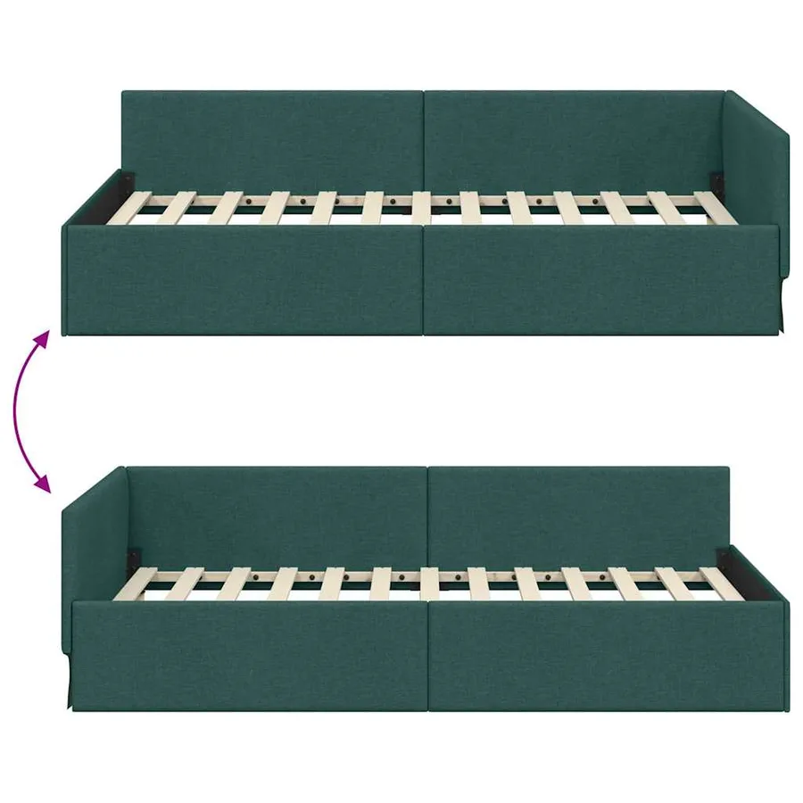 Cadre de lit d'angle Vert foncé 90 cm x 200 cm tissu - 9