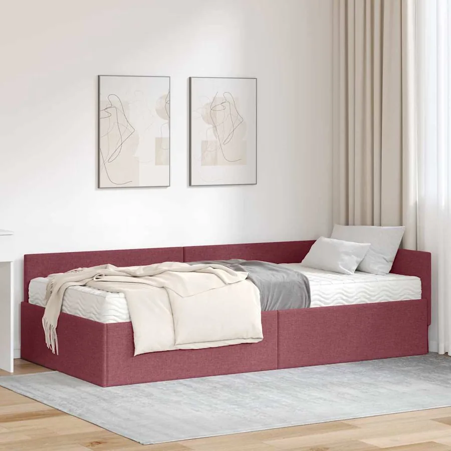 Cadre de lit d'angle avec matelas Autre 2 pcs Gris tissu