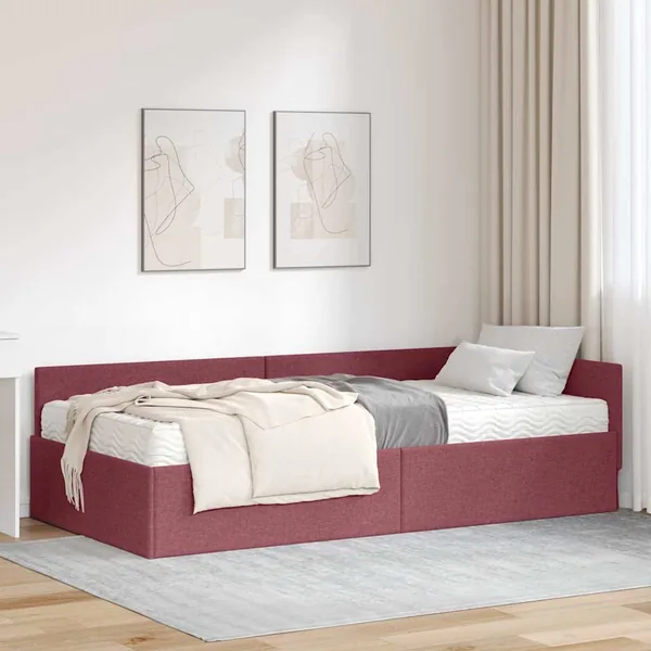 Cadre de lit d'angle avec matelas Autre 2 pcs Gris tissu