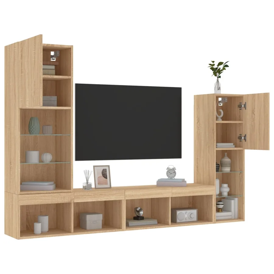 Unités murales TV avec LED 4 pcs chêne sonoma bois d'ingénierie - 5