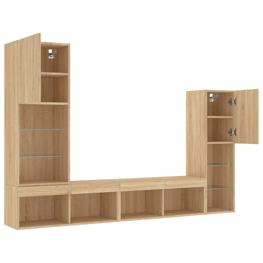 Unités murales TV avec LED 4 pcs chêne sonoma bois d'ingénierie - 6