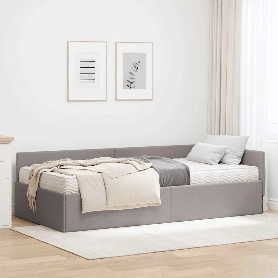 Cadre de lit d'angle avec matelas Autre 2 pcs Taupe tissu