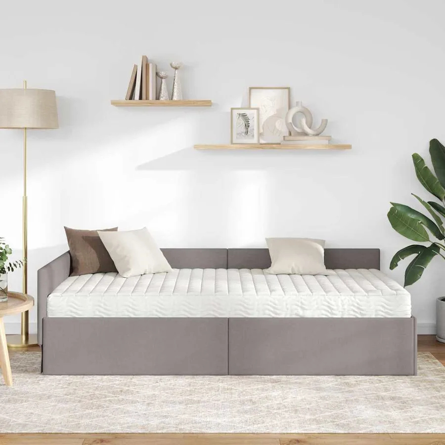 Cadre de lit d'angle avec matelas Autre 2 pcs Taupe tissu - 3