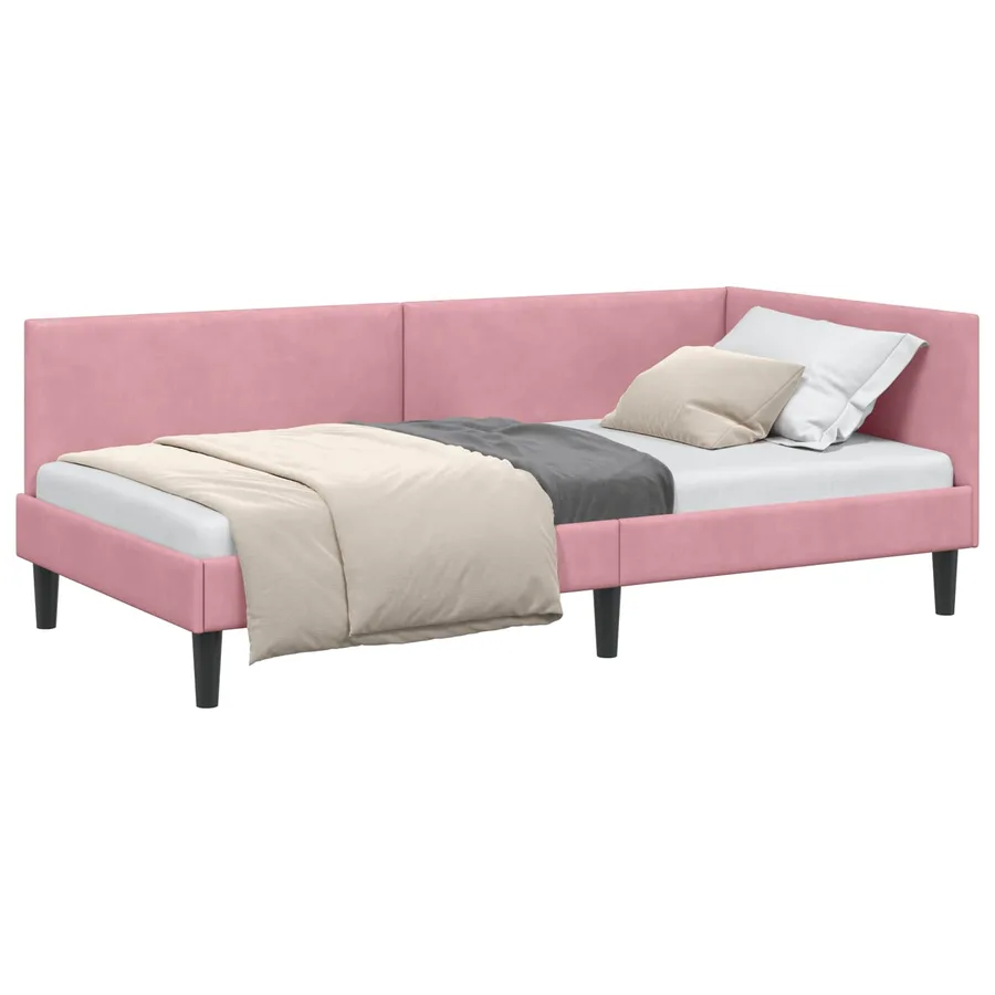 Cadre de lit d'angle Rose 90 cm x 190 cm Velours - 2
