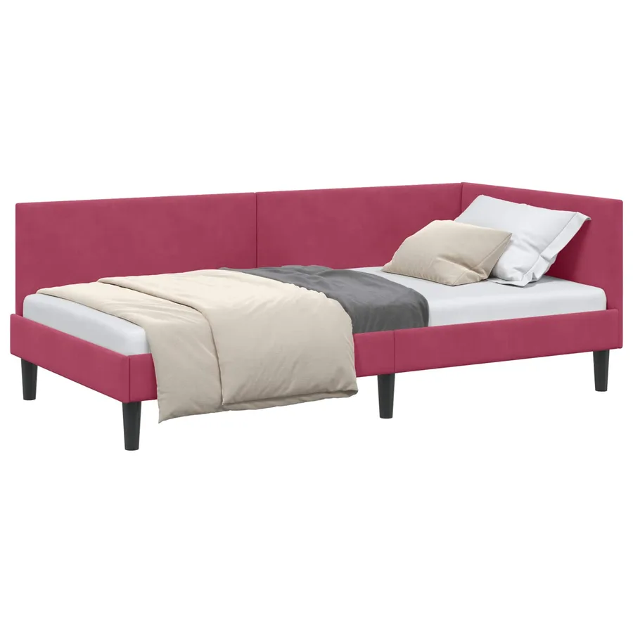 Cadre de lit d'angle Bordeaux 80 cm x 200 cm Velours - 2