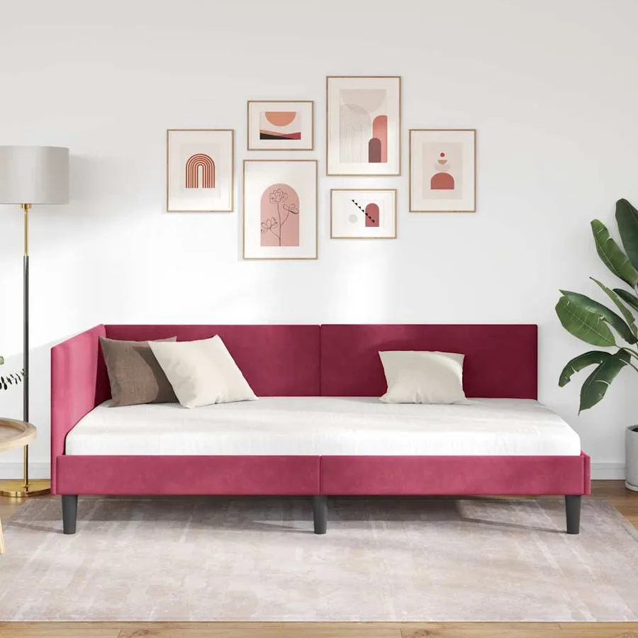 Cadre de lit d'angle Bordeaux 80 cm x 200 cm Velours - 3