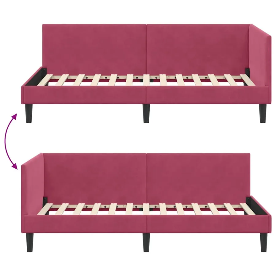 Cadre de lit d'angle Bordeaux 80 cm x 200 cm Velours - 9