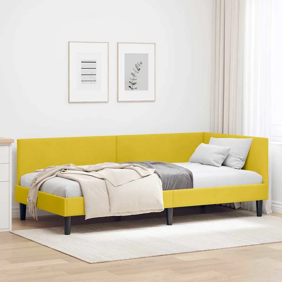 Cadre de lit d'angle Jaune 80 cm x 200 cm Velours