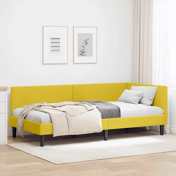 Cadre de lit d'angle Jaune 80 cm x 200 cm Velours