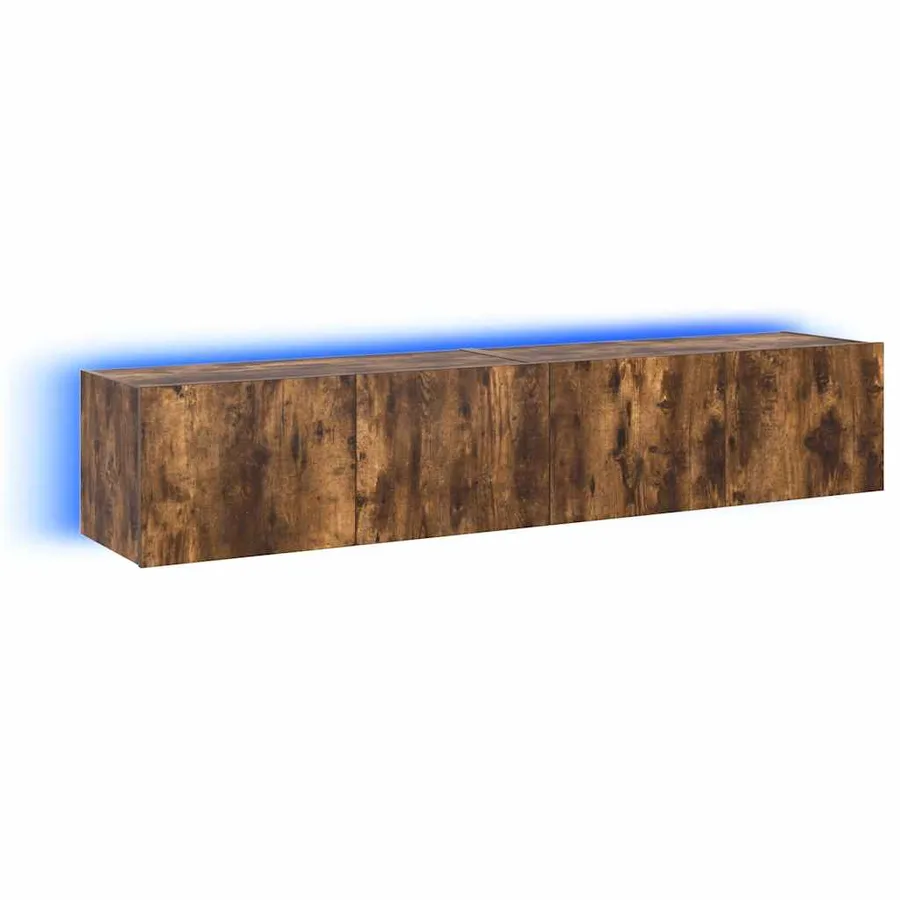 Meubles TV muraux et lumières LED 2pcs chêne fumé 80x35x31 cm - 2