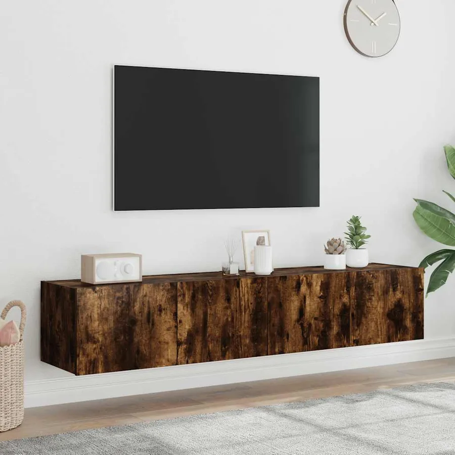 Meubles TV muraux et lumières LED 2pcs chêne fumé 80x35x31 cm - 4
