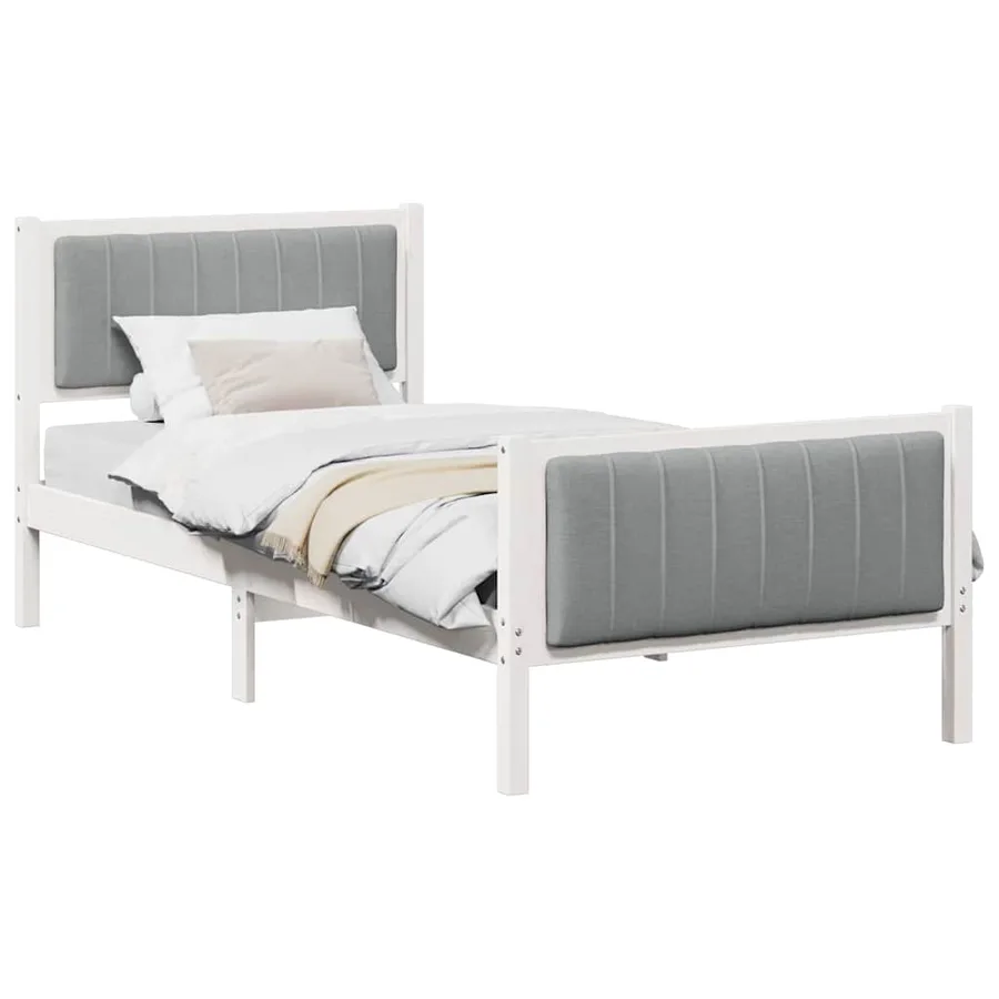Cadre de lit Blanc et gris clair 90 x 200 cm Bois massif en pin - 3