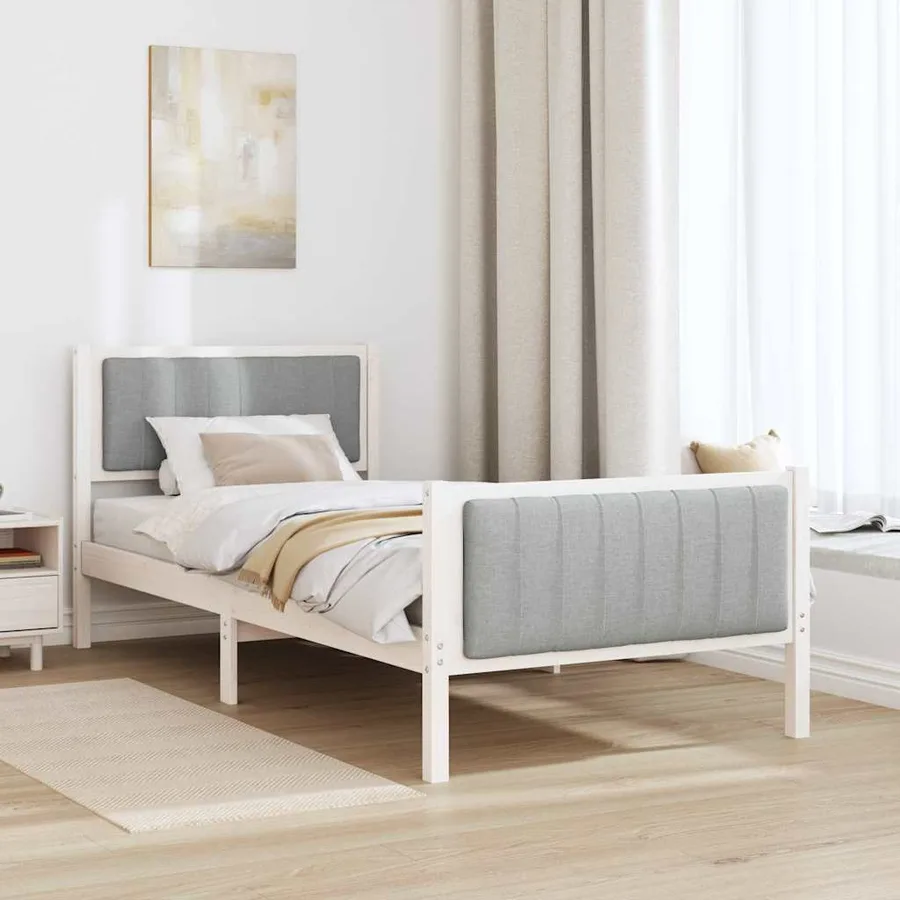 Cadre de lit Blanc et gris clair 90 x 200 cm Bois massif en pin - 4