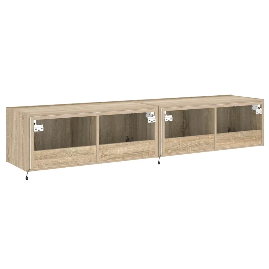 Meubles TV muraux lumières LED 2 pcs chêne sonoma 80x35x31 cm - 11
