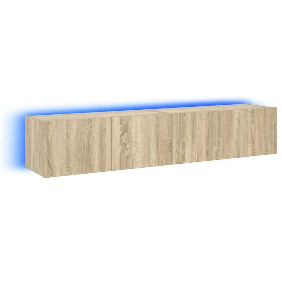Meubles TV muraux lumières LED 2 pcs chêne sonoma 80x35x31 cm - 2