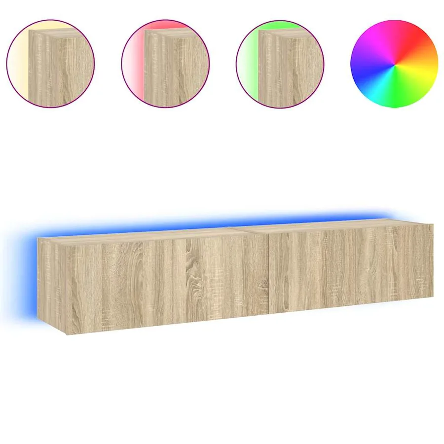 Meubles TV muraux lumières LED 2 pcs chêne sonoma 80x35x31 cm - 4