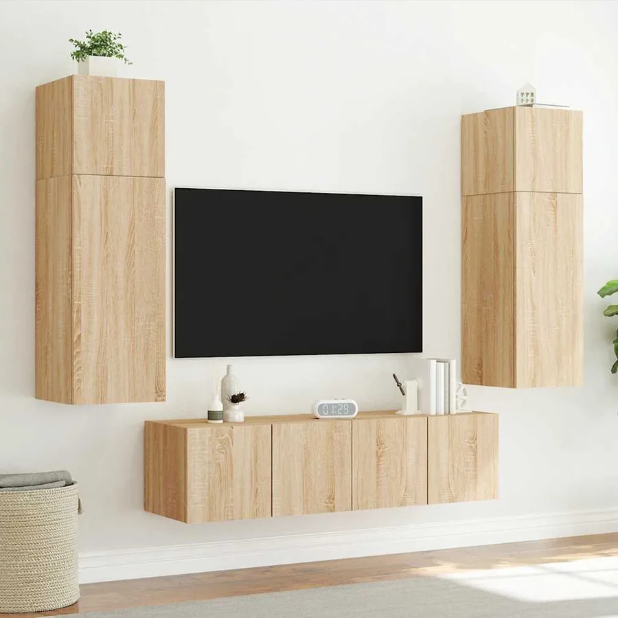 Meubles TV muraux lumières LED 2 pcs chêne sonoma 80x35x31 cm - 5