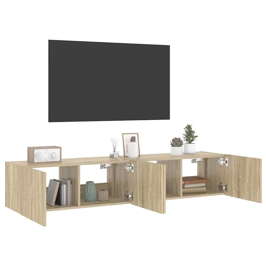 Meubles TV muraux lumières LED 2 pcs chêne sonoma 80x35x31 cm - 6