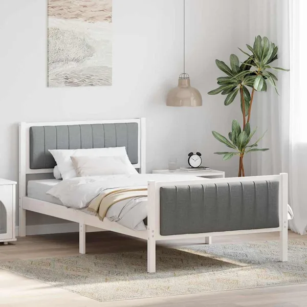 Cadre de lit avec tête de lit Blanc et gris clair 100 x 200 cm
