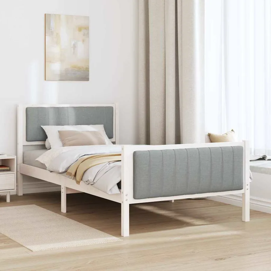 Cadre de lit avec tête de lit Blanc et gris clair 100 x 200 cm - 4