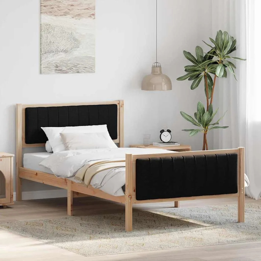 Cadre de lit Marron et noir 100 x 200 cm Bois massif en pin
