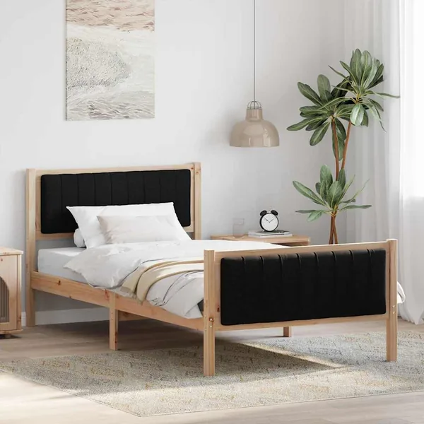 Cadre de lit Marron et noir 100 x 200 cm Bois massif en pin