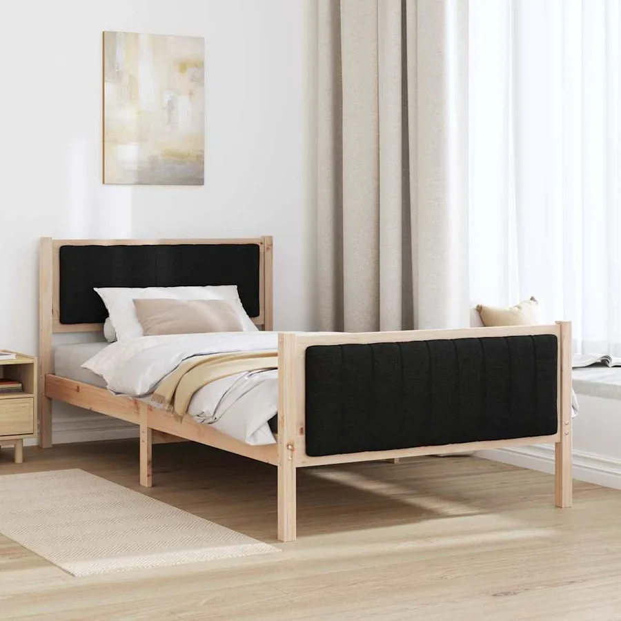 Cadre de lit Marron et noir 100 x 200 cm Bois massif en pin - 4