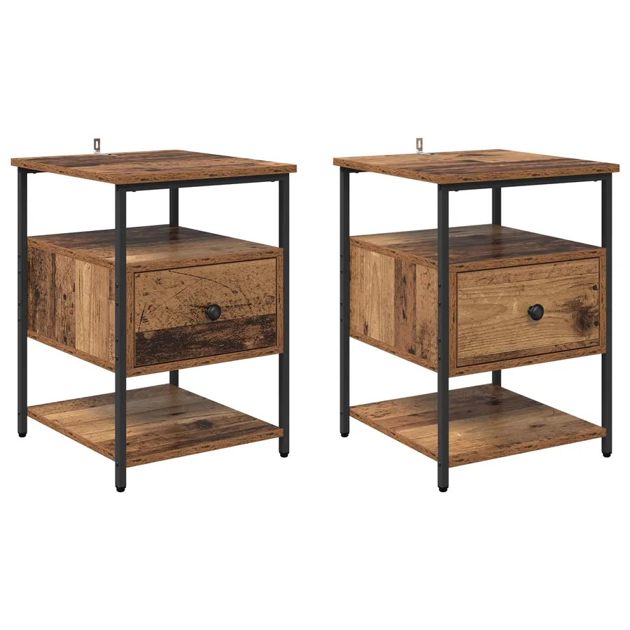 Cabinet de chevet avec tiroir 2 pcs Bois ancien 40 x 42 x 56 cm - 2
