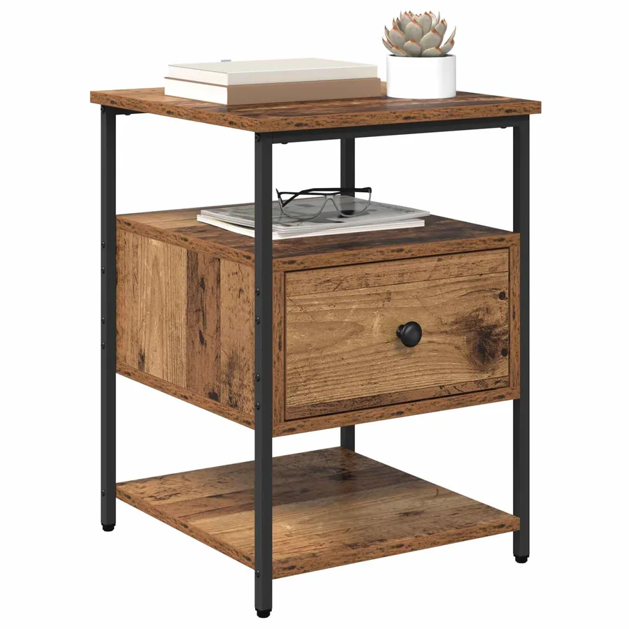 Cabinet de chevet avec tiroir 2 pcs Bois ancien 40 x 42 x 56 cm - 3
