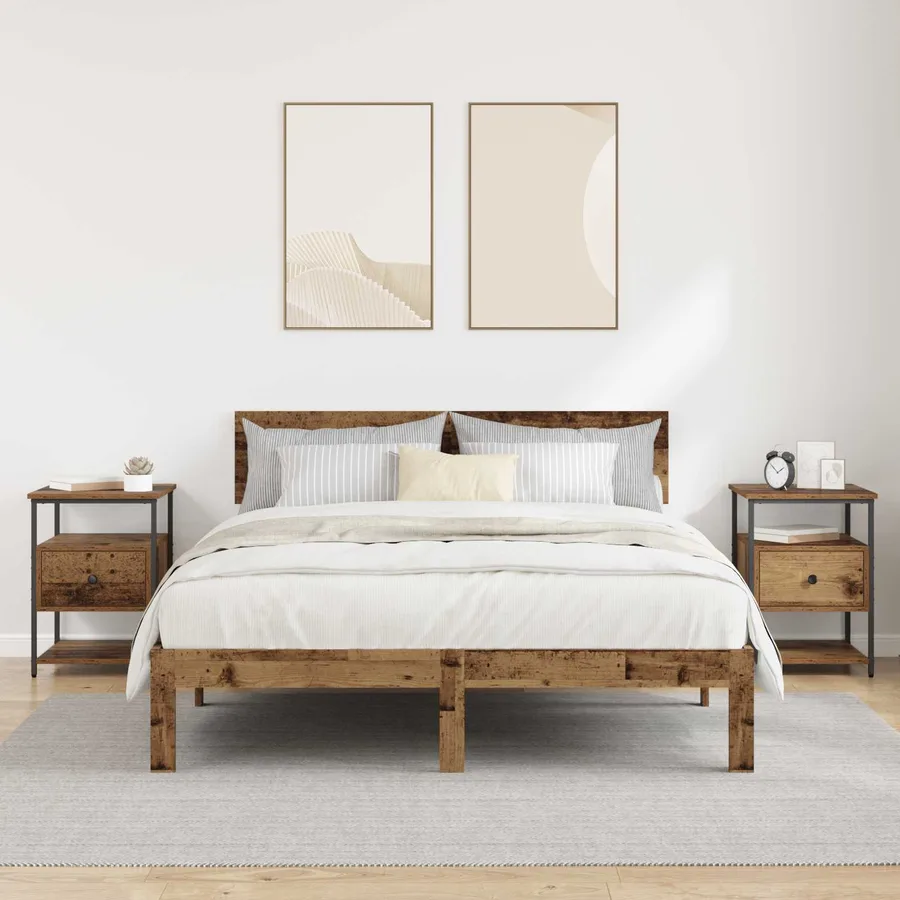 Cabinet de chevet avec tiroir 2 pcs Bois ancien 40 x 42 x 56 cm - 4