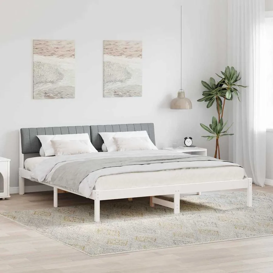 Cadre de lit avec tête de lit Blanc et gris clair 180 x 200 cm