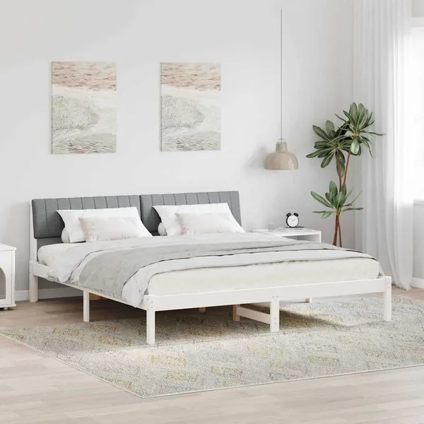 Cadre de lit avec tête de lit Blanc et gris clair 180 x 200 cm