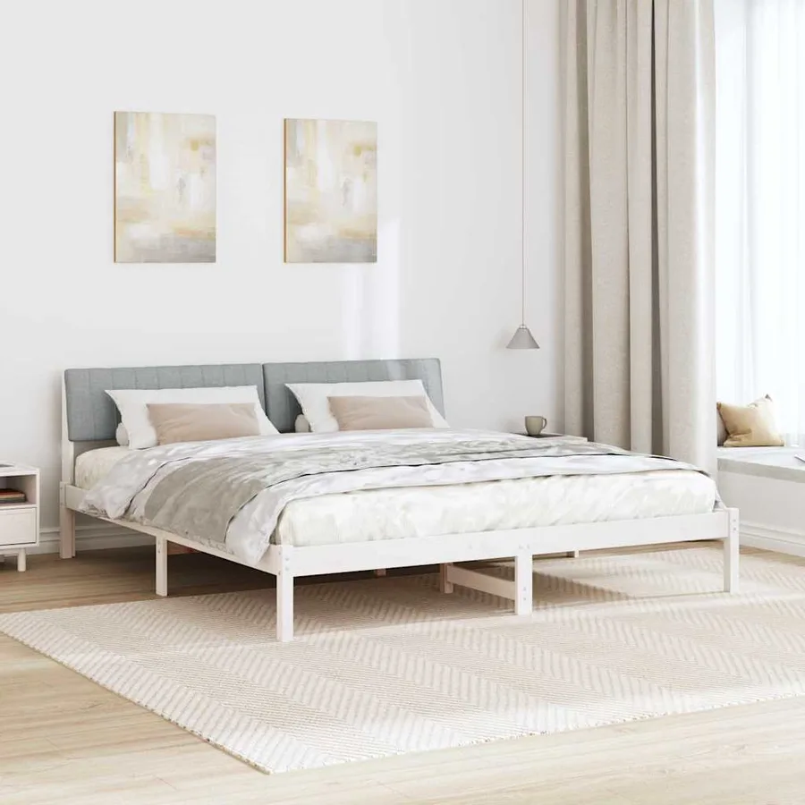 Cadre de lit avec tête de lit Blanc et gris clair 180 x 200 cm - 4