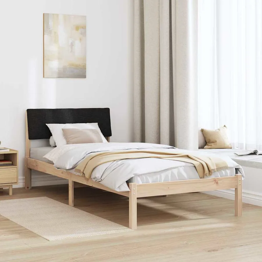 Cadre de lit Marron et noir 100 x 200 cm Bois massif en pin - 4