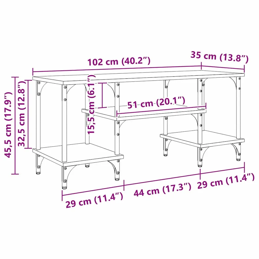 Meuble TV 102 x 35 x 45,5 cm Chêne artisanal - 14