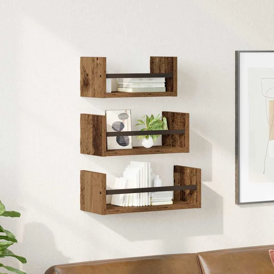 Ensemble d'étagères murales 3 pcs Bois Ancien 40x16x14cm