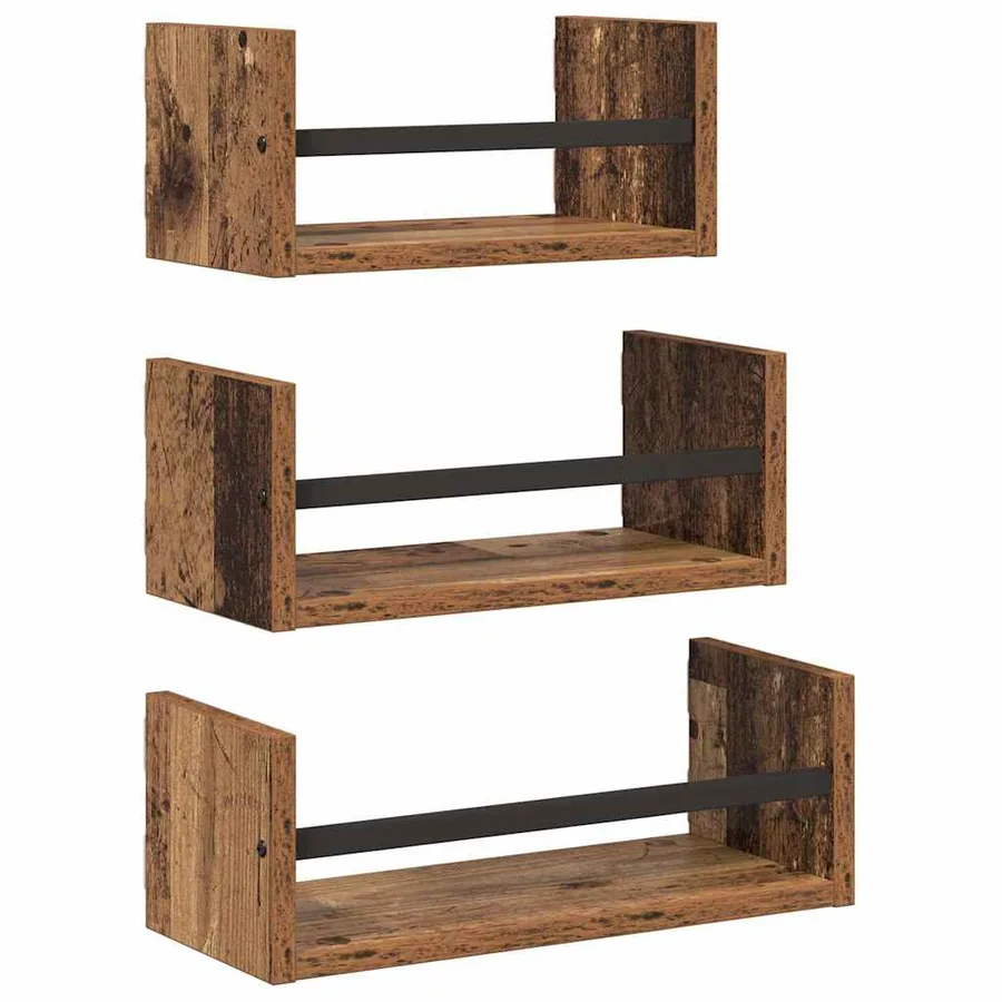 Ensemble d'étagères murales 3 pcs Bois Ancien 40x16x14cm - 2