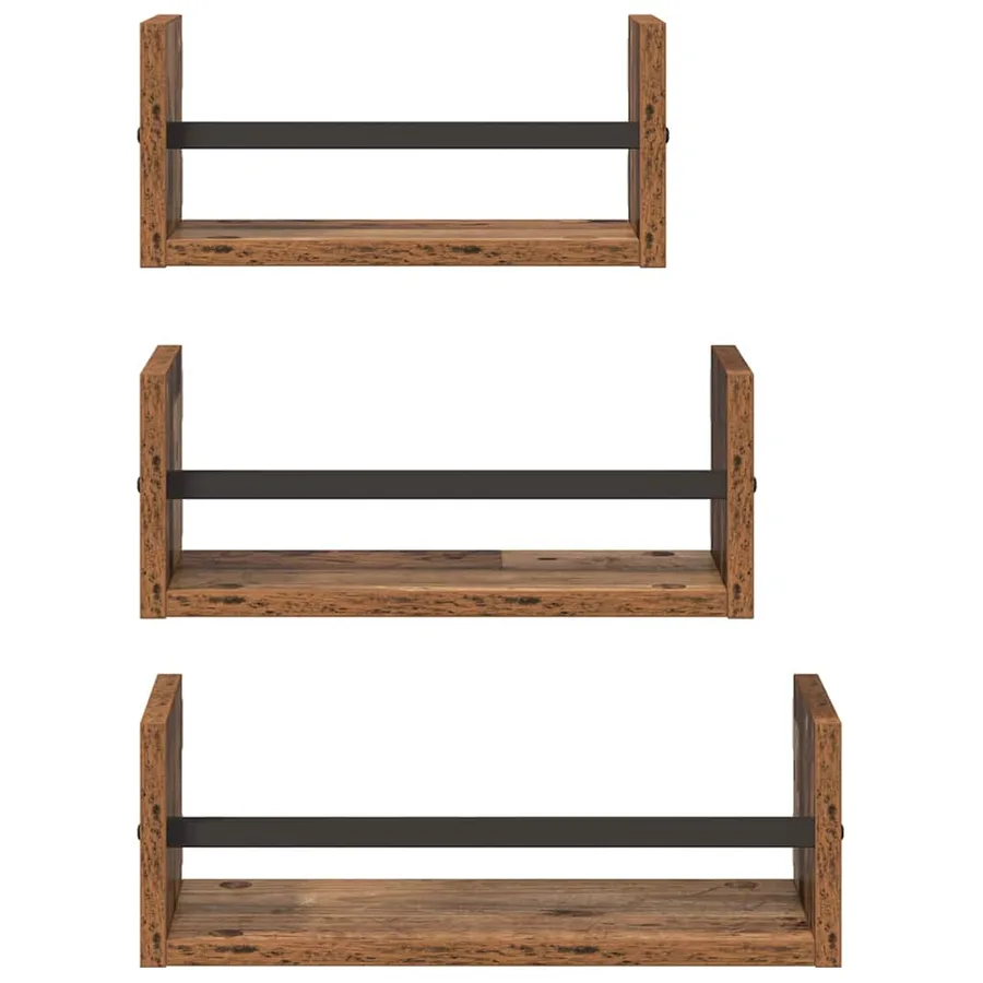 Ensemble d'étagères murales 3 pcs Bois Ancien 40x16x14cm - 5