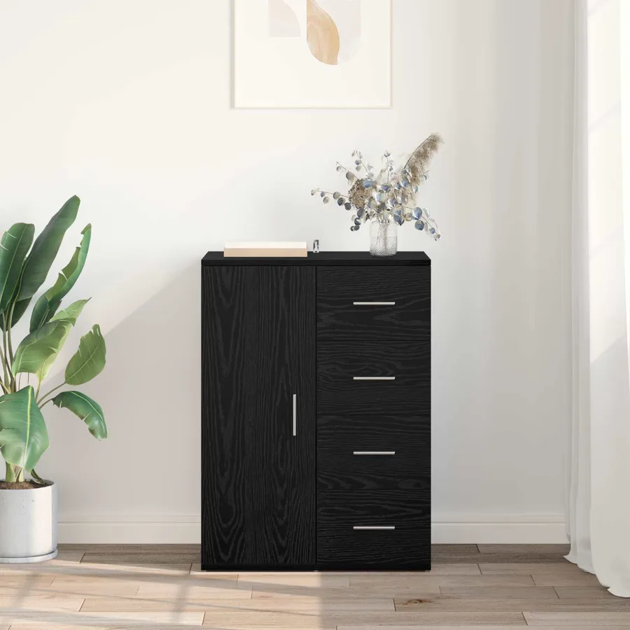 Buffet avec tiroir Chêne noir 59 x 39 x 80 cm Bois d'ingénierie - 4