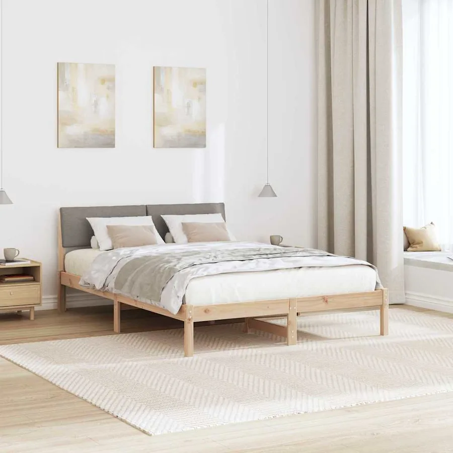 Cadre de lit Marron et taupe 140 x 200 cm Bois massif en pin - 4