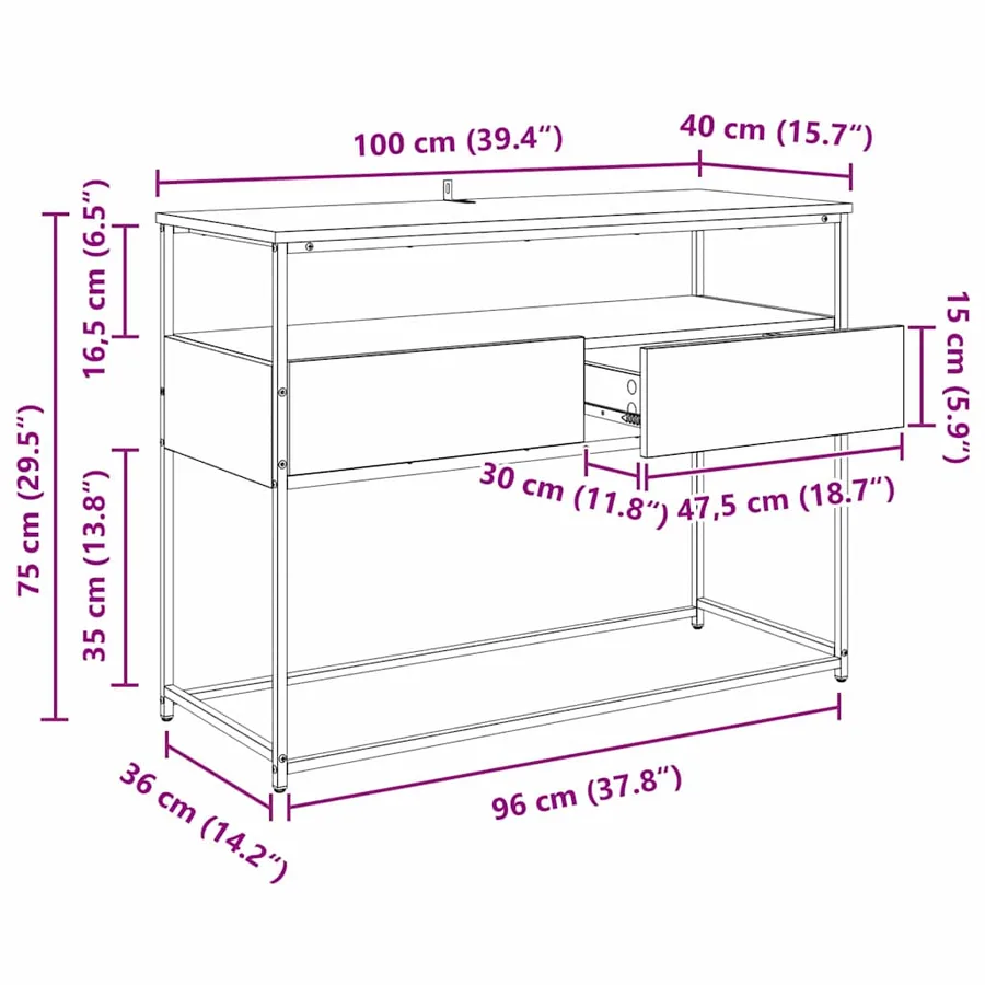 Table console Chêne artisanal 100 x 40 x 75 cm - 16