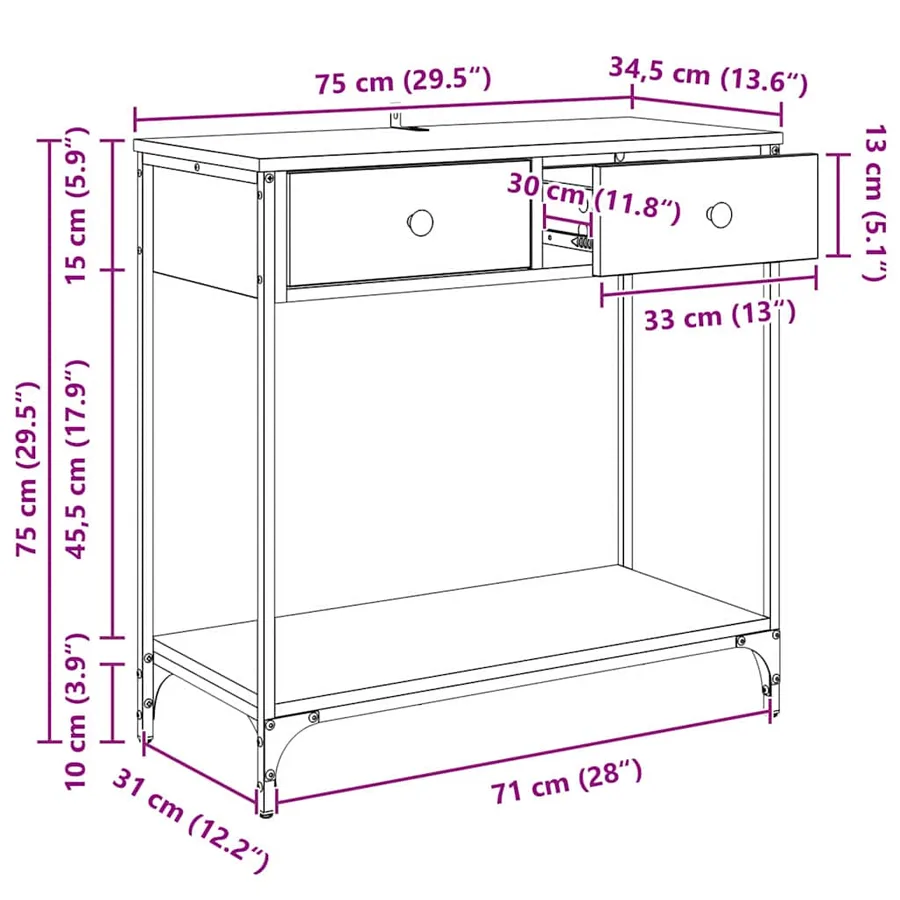 Table console Chêne artisanal 75 x 34,5 x 75 cm - 17