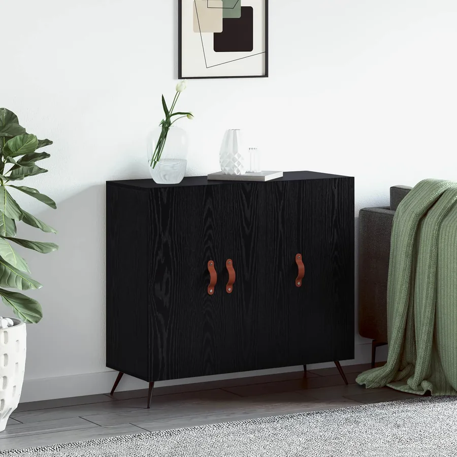Buffet Chêne noir 89,5 x 34 x 80 cm Bois d'ingénierie