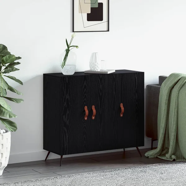 Buffet Chêne noir 89,5 x 34 x 80 cm Bois d'ingénierie