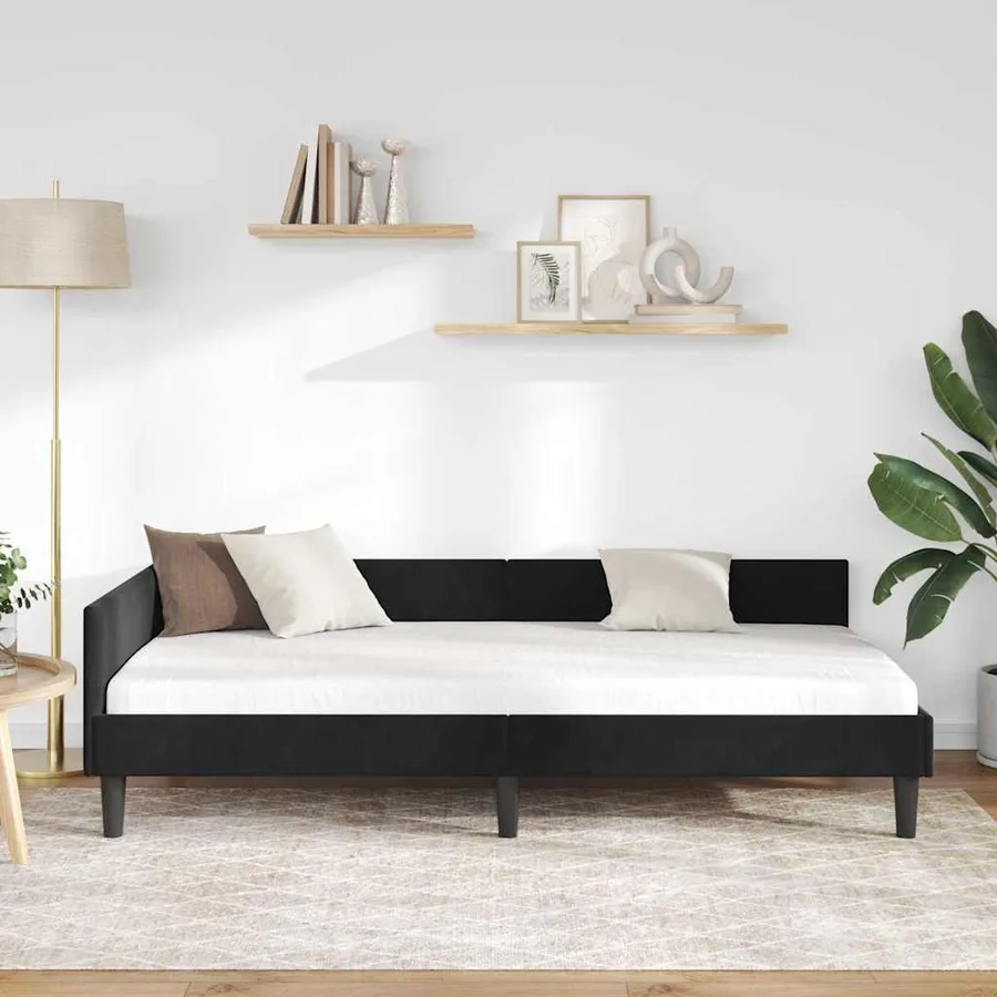 Cadre de lit d'angle Noir 90 cm x 190 cm Velours - 3