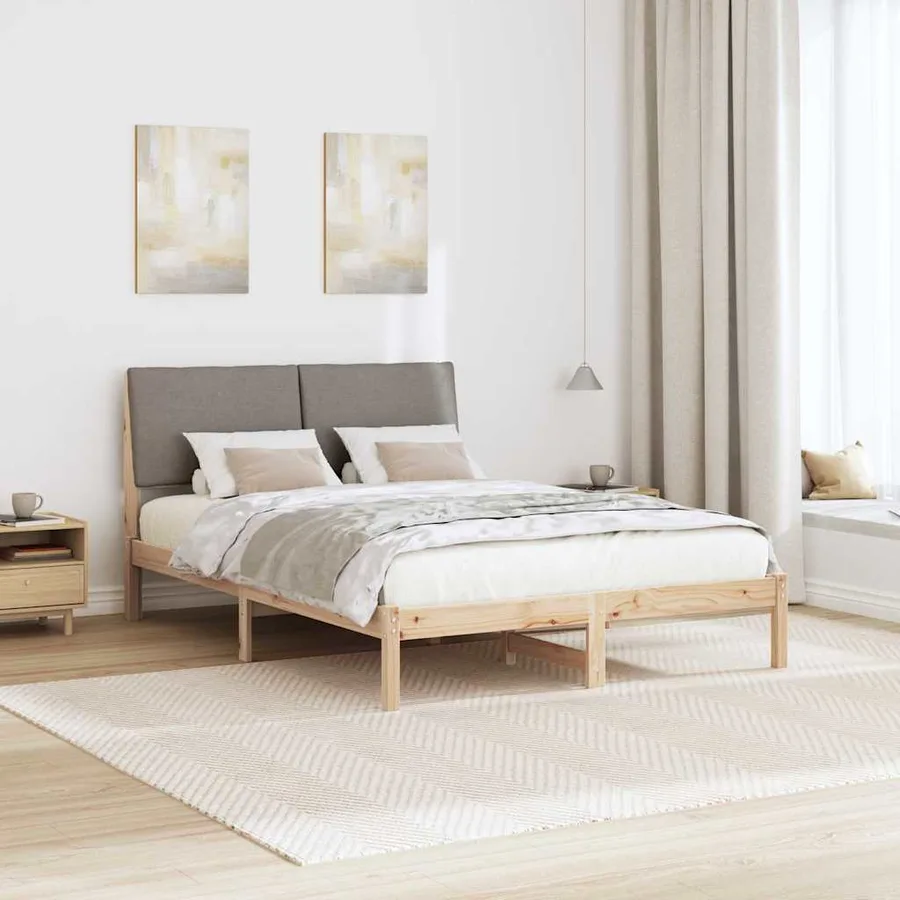 Cadre de lit Marron et taupe 150 x 200 cm Bois massif en pin - 4