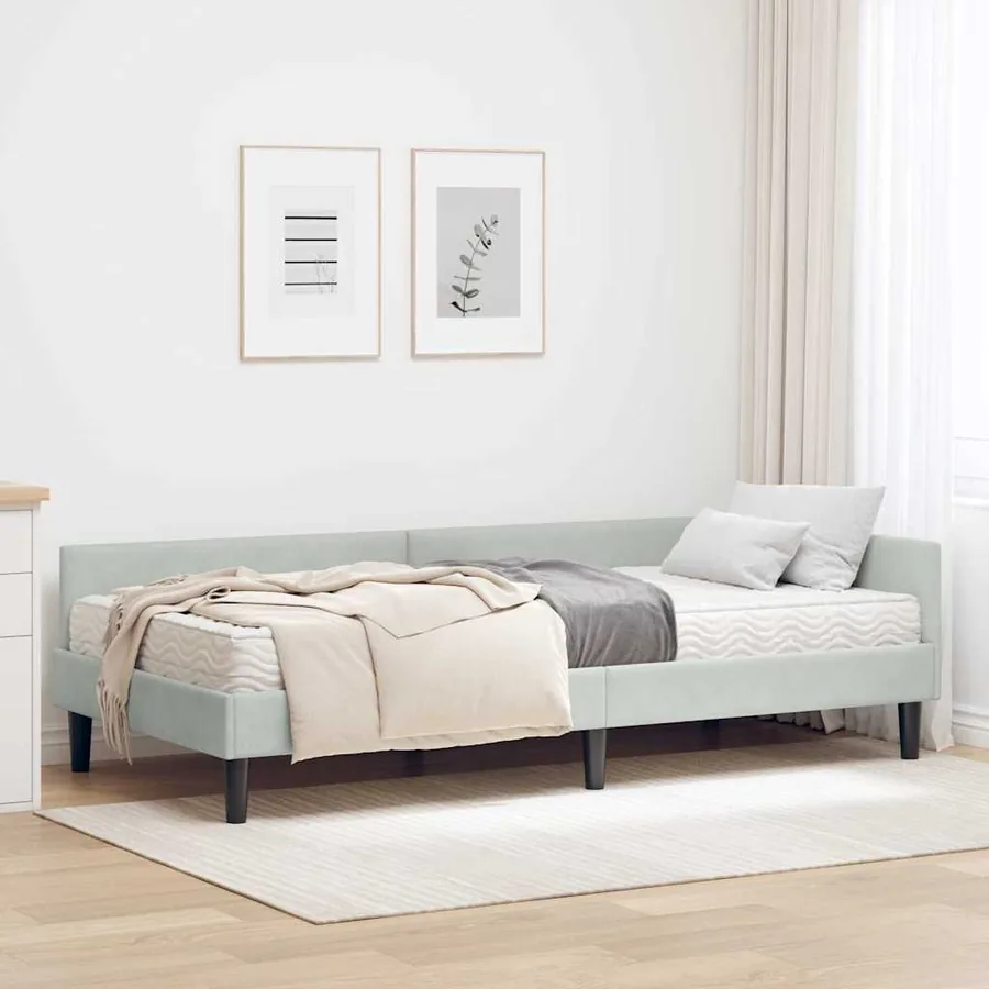 Cadre de lit d'angle avec matelas 2 pcs Gris clair Velours